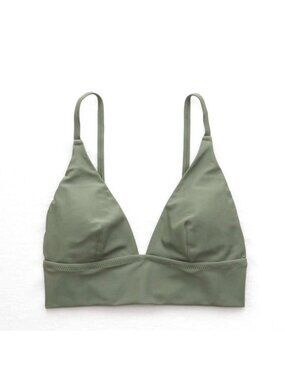AERIE Plunge Longline Triangle Bikini Top Sz XXS Olive Green Padded Swimwear